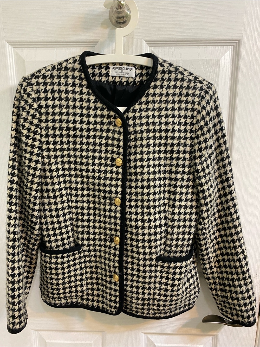 Vtg Alfred Dunner Wool Houndstooth Women’s 10 Blazer Jacket Classic Old Money